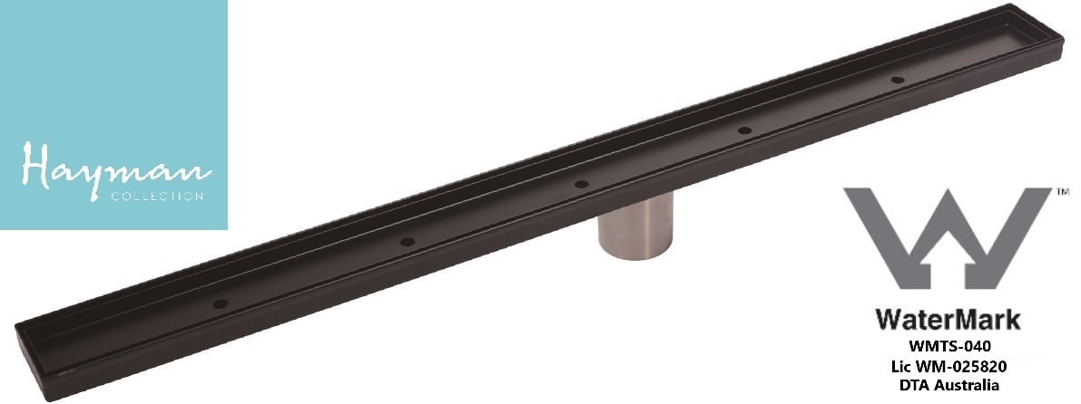 DTA Hayman Long Floor Drain Tile In Cover Black 900mm - TradieCart