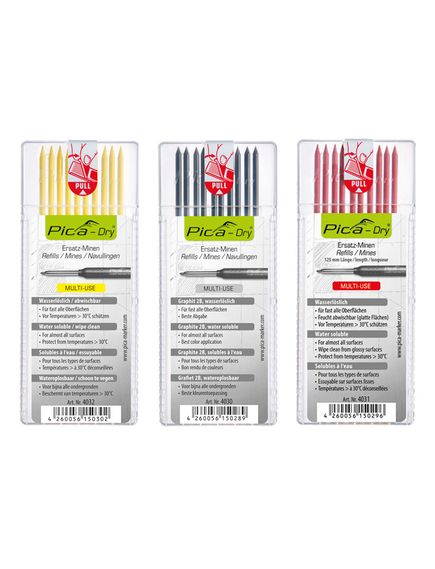 Pica Marker Dry Refills Water Soluble 4X Graphite, 2X Yellow, 2 XRed 8 Pack - Tradie Cart